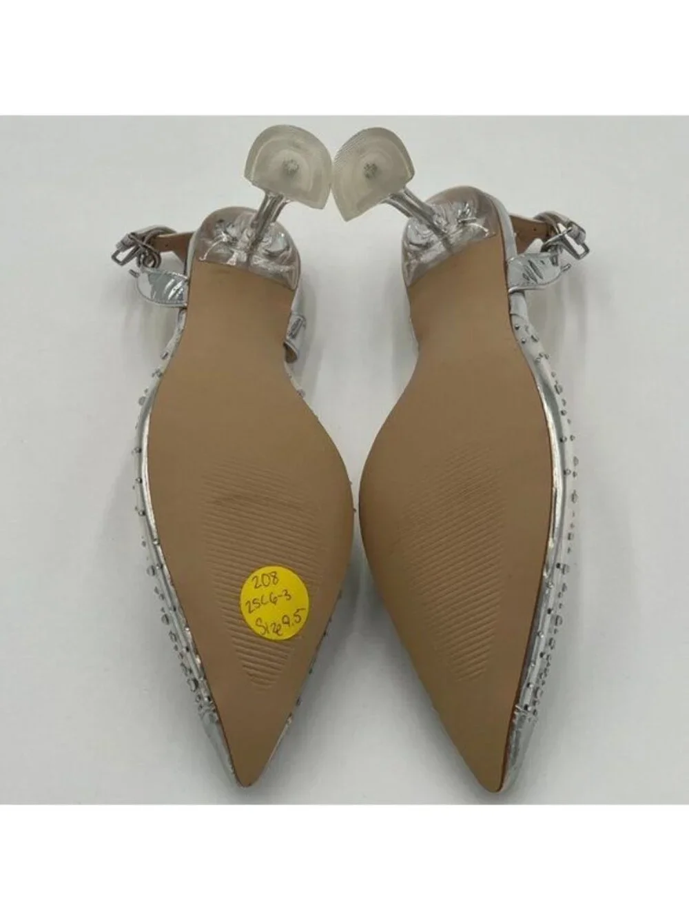 FSJ Silver Crystal Studded Clear Sparkle Rhinestones Clear Heel Slingback Shoes